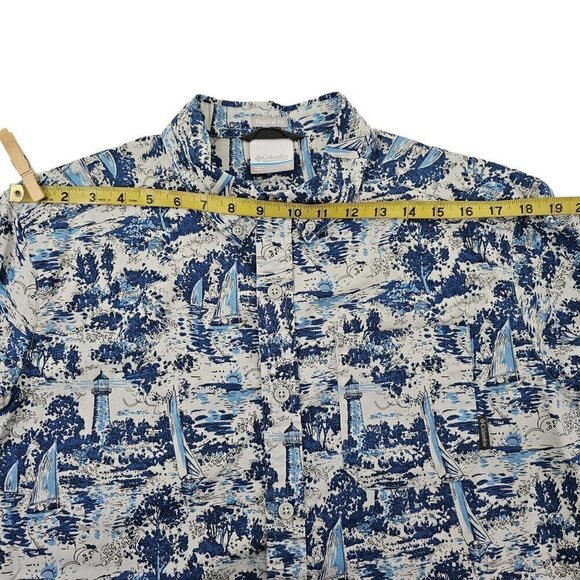 Columbia Men’s Sailboat Lighthouse Print Button Up Short Sleeve Shirt Sz Medium - Picture 8 of 15